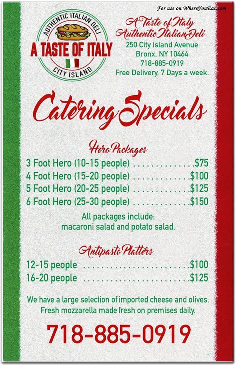 taste  italy restaurant   bronx menus