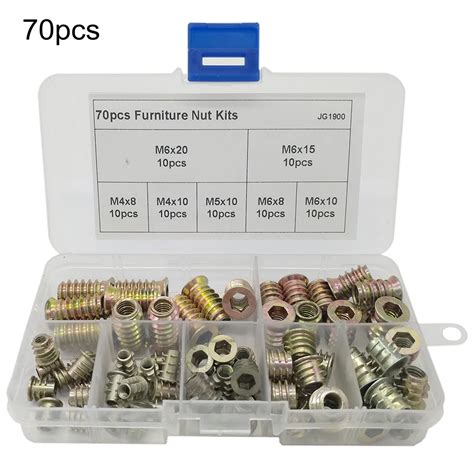 70pcs Zinc Alloy Furniture Wood Hex Socket Drive Threaded Insert Nut