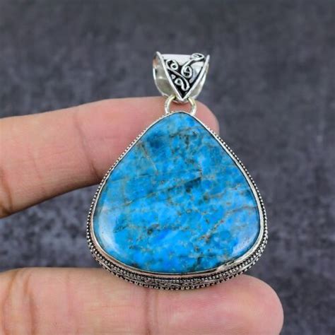 Natural Neon Blue Apatite Gemstone Sterling Silver Gift Pendant