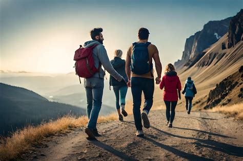 Un Groupe De Personnes Marchant Sur Un Sentier De Montagne Photo Premium