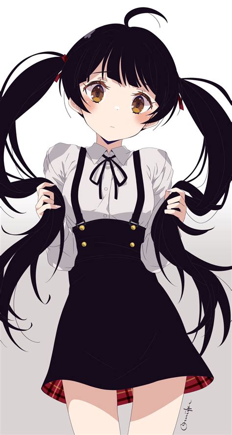 Safebooru 1girl Ahoge Bangs Black Hair Blush Bow Bowtie Breasts Brown