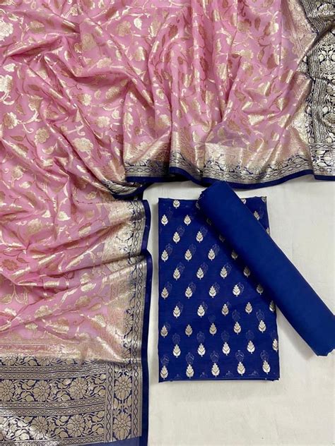 Pure Banarasi Silk Zari Woven Unstitched Suit With Lorex Woven Dupatta