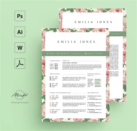 Floral Resume Template / CV template /Free Cover letter on Behance