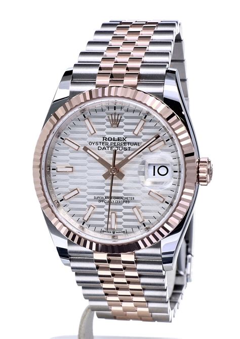 Rolex Datejust 36 Jubilee Rose Gold Steel Silver Motif Dial 36 Mm