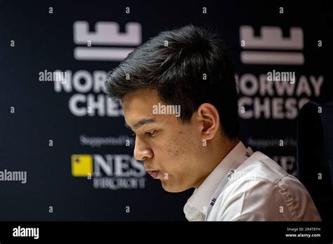 Stavanger 20230529.Nodirbek Abdusattorov plays blitz chess during ...