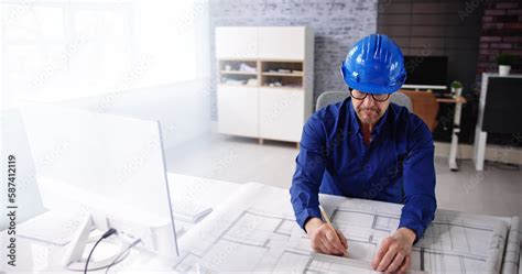 Civil Engineer Drawing Architecture Plan Blueprint Stock Photo | Adobe ...