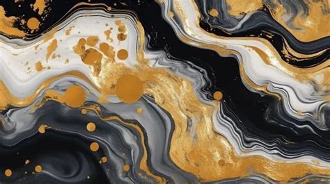 Abstract Art Resin Geode With Golden And Black Liquid Marble Background