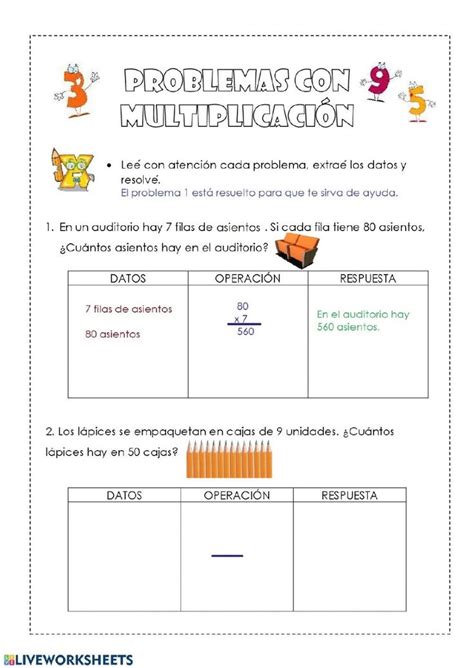 Problemas de Multiplicación online worksheet Problemas de