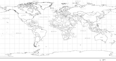 Black And White World Map With Latitude And Longitude