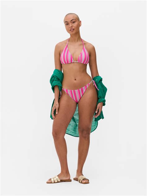 Women S Dark Pink Printed Side Tie Bikini Bottoms Primark