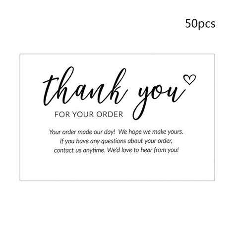 50pcs Thank You For Your Order Card Thanks Greeting Card Appreciation