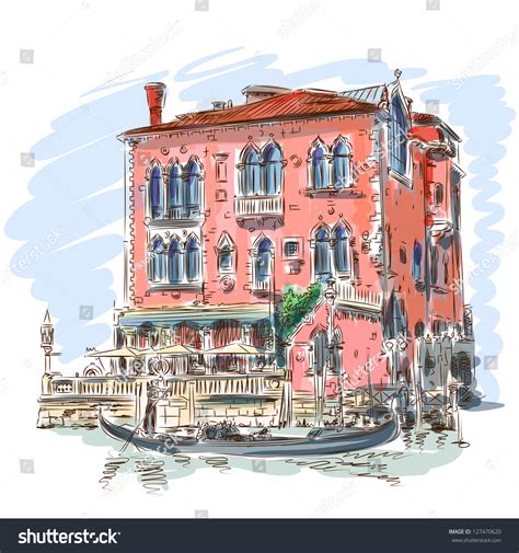 Venice Grand Canal Ancient Building Gondola Stock Vector Royalty Free