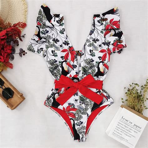 Floral Ruffled Hem Bikini Set Women Flora V Neck H Grandado