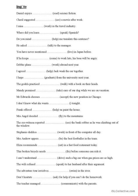 To Verb Or Verb Ing English Esl Worksheets Pdf And Doc