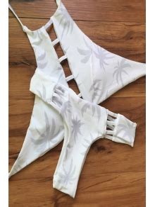 High Cut Maple Leaf Print Bikini Set White Bikinis Zaful