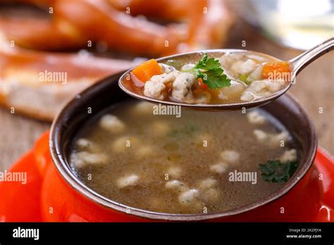 Bavarian Spaetzle Soup Stock Photo Alamy
