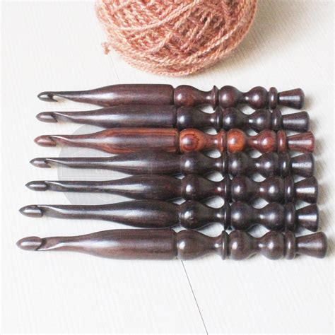 Handmade Wooden Crochet Hook Set Of 7 With Leather Bag Size 4mm To