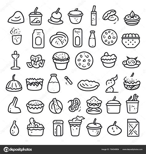 Diverse Collection Hand Drawn Food Icons Featuring Sweet Savory Items