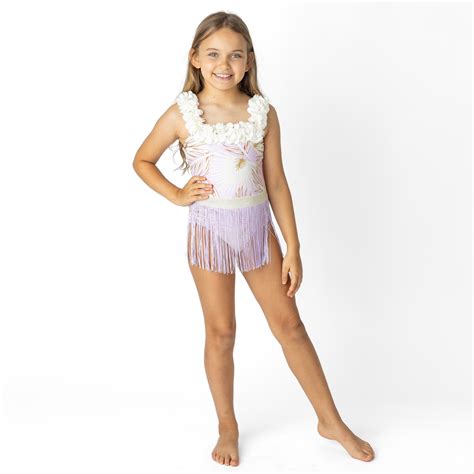 Purple Metallic Girls Hula Girl One Piece & Fringe Skirt Swim Set 3t-10