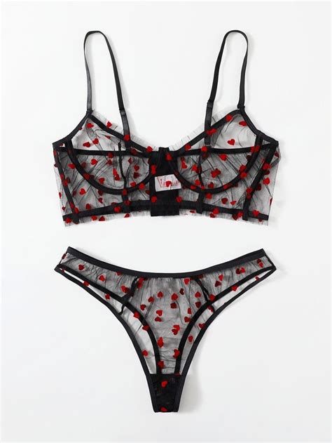 Plus Heart Print Mesh Underwire Lingerie Set Artofit