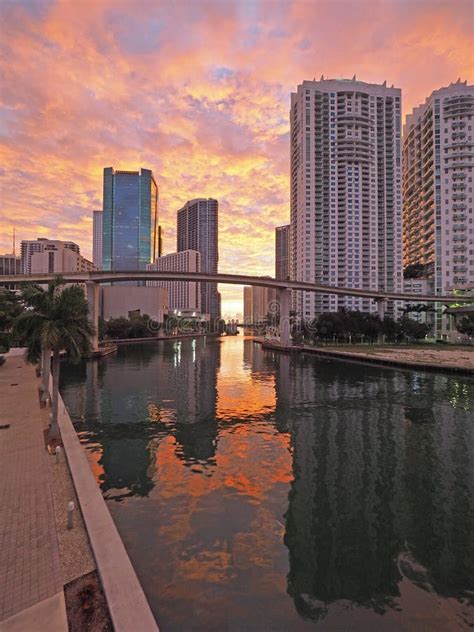 City Of Miami Florida At Sunrise Stock Image Image Of Cloudscape