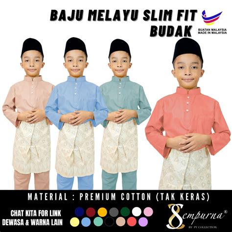 READY STOCK BAJU MELAYU BUDAK SLIM FIT KAIN COTTON RAYA WARNA Nude Baby Blue Mint Green