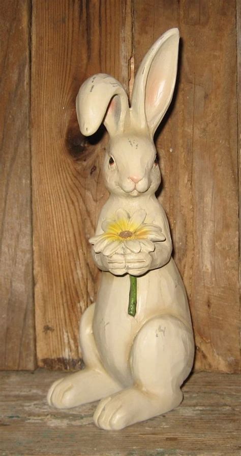 Bunny Rabbit Sculpture Wdaisyprimitivefrench Countryfarmhouse Decor