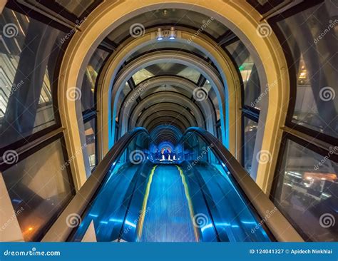 Modern Glass Tunnel Escalator Between Two Buildings Stock Image Image Of Electric Person