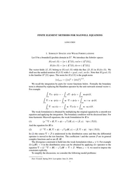 Finite Element Methods For Maxwell Equations Let Ω