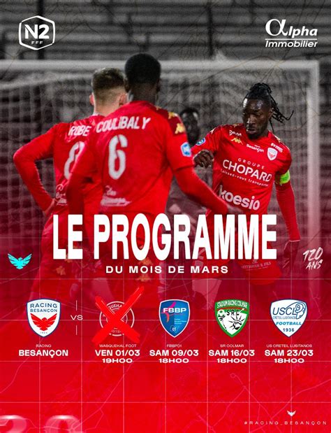 N2 Le programme du mois Racing Besançon