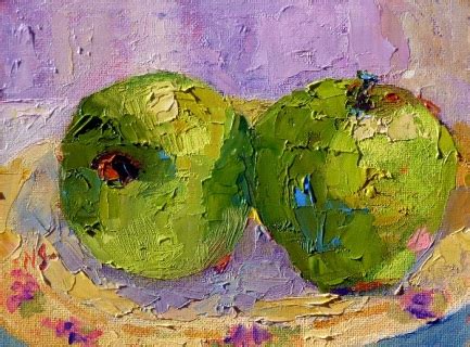 Green Applie Sunday Original Colorful Oil Of Green Apples With Palette