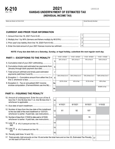 Schedule K 210 Download Fillable Pdf Or Fill Online Kansas Underpayment Of Estimated Tax