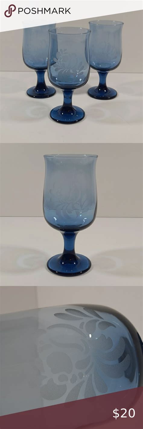 Pfaltzgraff Folk Art Goblets Blue Water Wine Glasses Set Of 3