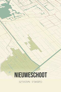 Retro Dutch City Map Of Nieuweschoot Located In Fryslan Vintage Street