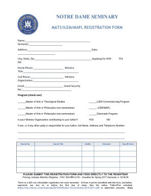 Fillable Online Nds Course Registration Form MATS ILEM MAPL Notre