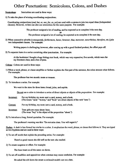 Semicolons Colons Dashes Worksheet Engl101 Studocu