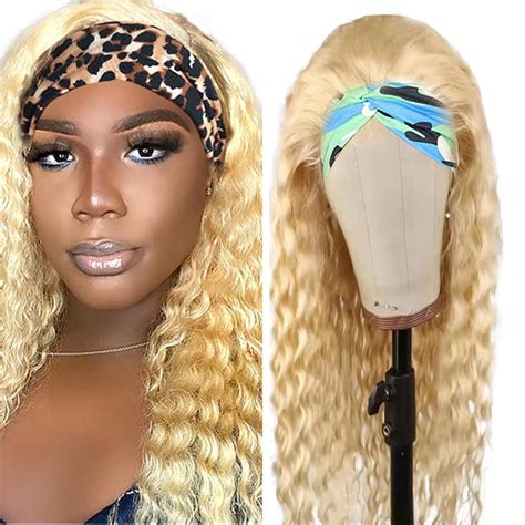 Amazon HeumHrn 14 Inch 613 Blonde Human Hair Headband Wig Deep Wave Wig 150 Density