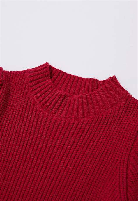 Mock Neck Short Sleeve Knit Sweater In Red Retro Indie And Unique Fashion