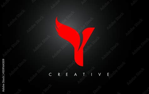 Y Letter Wings Logo Design With Red Bird Fly Wing Icon Stock Vector