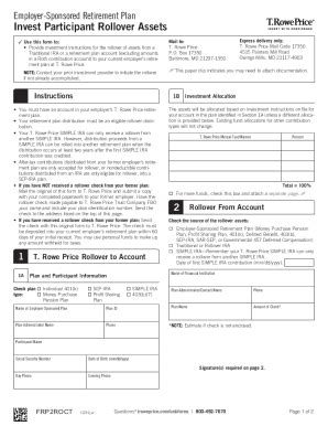 Fillable Online Invest Participant Rollover Assets Form T Rowe Price