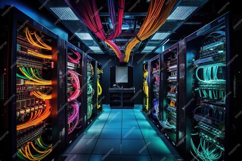 Premium Ai Image Network Background Server Room With Switch Internet