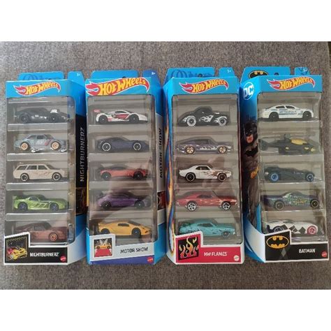Hot Wheels 5 Pack Nightburnerz Flames Motor Show Batman X Raycers Street Beasts HW