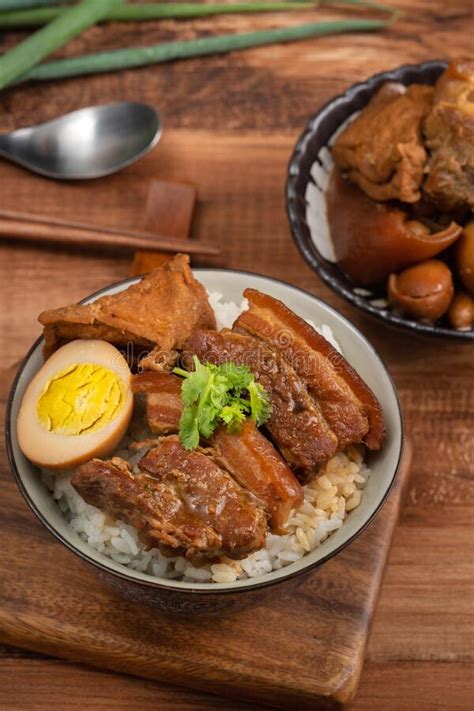 Braised Pork Belly Over Cooked Rice Famous And Delicious Street Food