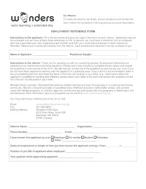 Fillable Online Wonders Employment Reference Form Fax Email Print