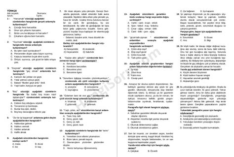 5 Sınıf Türkçe Testleri ve Cevapları PDF İndir Sayfa 8 9 HangiSoru