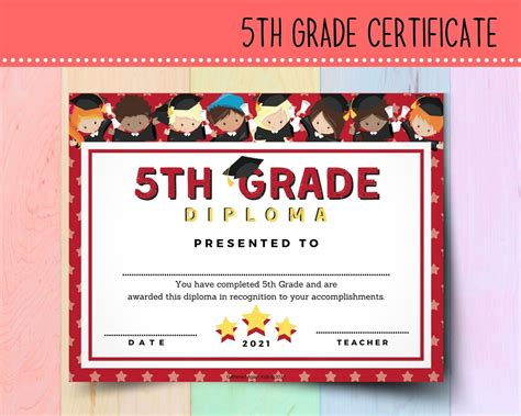 Printable 5th Grade Graduation Certificate 2021 Star Student Etsy