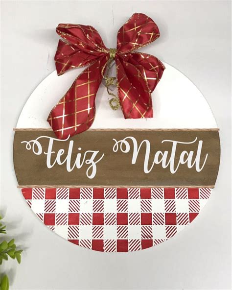 Guirlanda Feliz Natal Enfeite De Porta Vermelho Em Mdf Elo