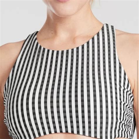 Athleta Swim Athleta Black White Striped Seersucker Padded Bikini