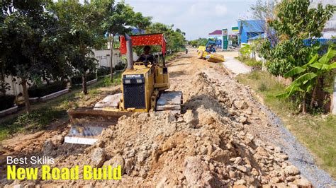 Best Skills Of Bulldozer CAT D4C Pushing Soil To Build Higher Road