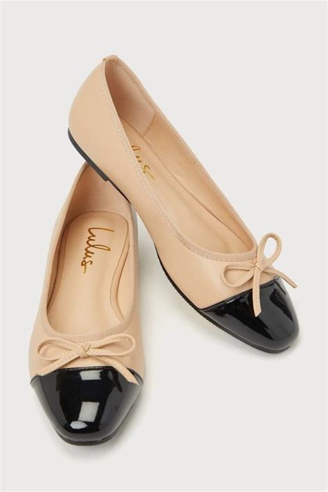 Marinna Light Nude And Black Color Block Bow Ballet Flats Ballet Style Flats Ballet Flats